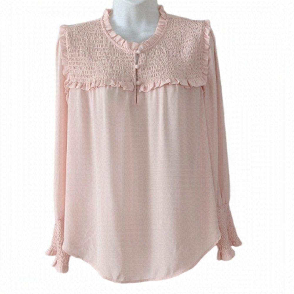 LOFT blush pink pastel pink ruffle blouse Medium Petit T5